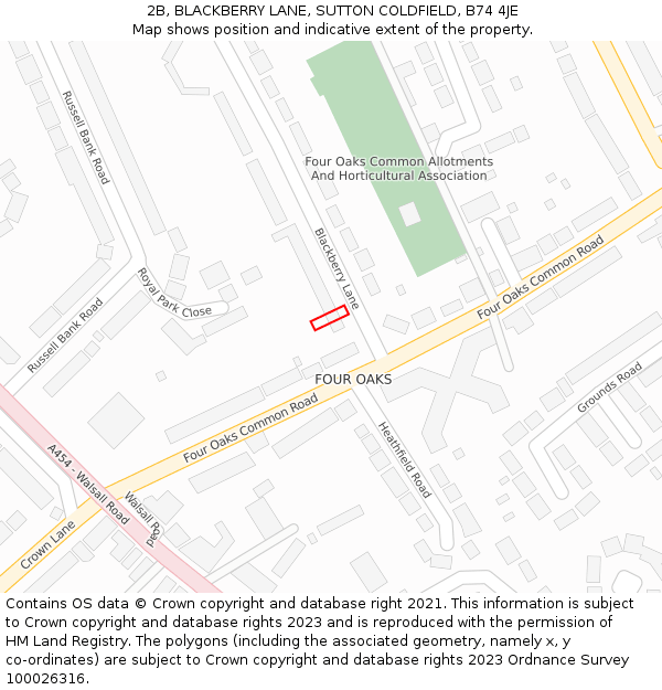 2B, BLACKBERRY LANE, SUTTON COLDFIELD, B74 4JE: Location map and indicative extent of plot
