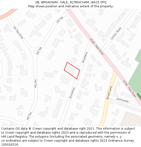 2B, BROADWAY, HALE, ALTRINCHAM, WA15 0PQ: Location map and indicative extent of plot