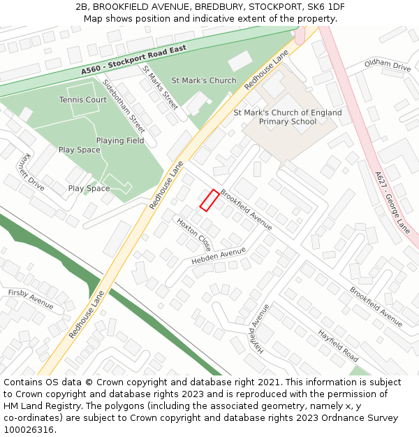 2B, BROOKFIELD AVENUE, BREDBURY, STOCKPORT, SK6 1DF: Location map and indicative extent of plot