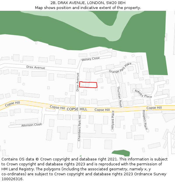 2B, DRAX AVENUE, LONDON, SW20 0EH: Location map and indicative extent of plot