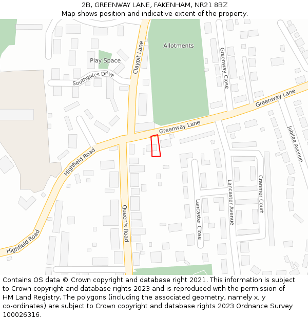 2B, GREENWAY LANE, FAKENHAM, NR21 8BZ: Location map and indicative extent of plot