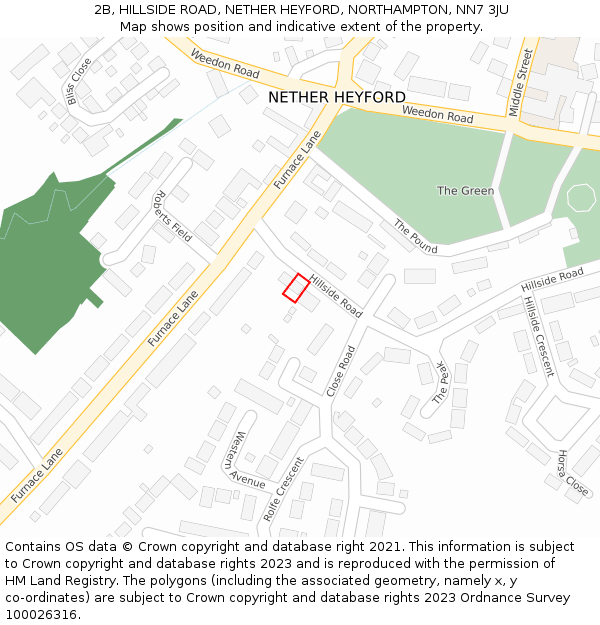 2B, HILLSIDE ROAD, NETHER HEYFORD, NORTHAMPTON, NN7 3JU: Location map and indicative extent of plot