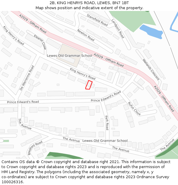 2B, KING HENRYS ROAD, LEWES, BN7 1BT: Location map and indicative extent of plot