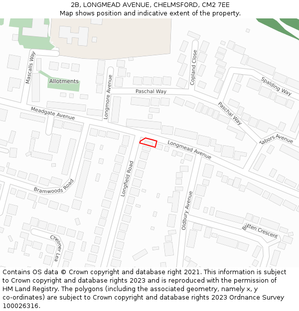 2B, LONGMEAD AVENUE, CHELMSFORD, CM2 7EE: Location map and indicative extent of plot