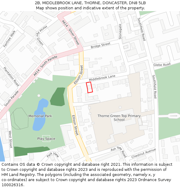 2B, MIDDLEBROOK LANE, THORNE, DONCASTER, DN8 5LB: Location map and indicative extent of plot