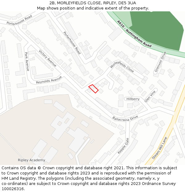 2B, MORLEYFIELDS CLOSE, RIPLEY, DE5 3UA: Location map and indicative extent of plot