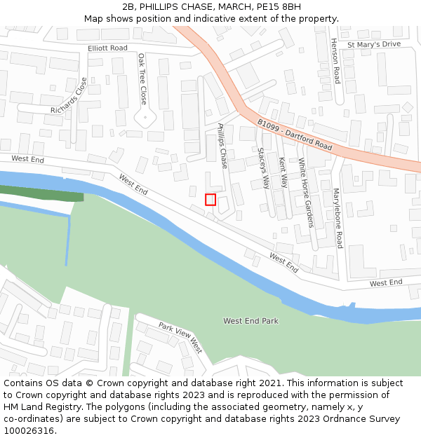2B, PHILLIPS CHASE, MARCH, PE15 8BH: Location map and indicative extent of plot