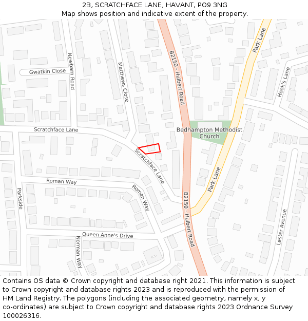2B, SCRATCHFACE LANE, HAVANT, PO9 3NG: Location map and indicative extent of plot