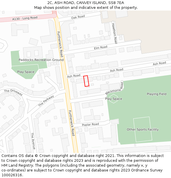 2C, ASH ROAD, CANVEY ISLAND, SS8 7EA: Location map and indicative extent of plot