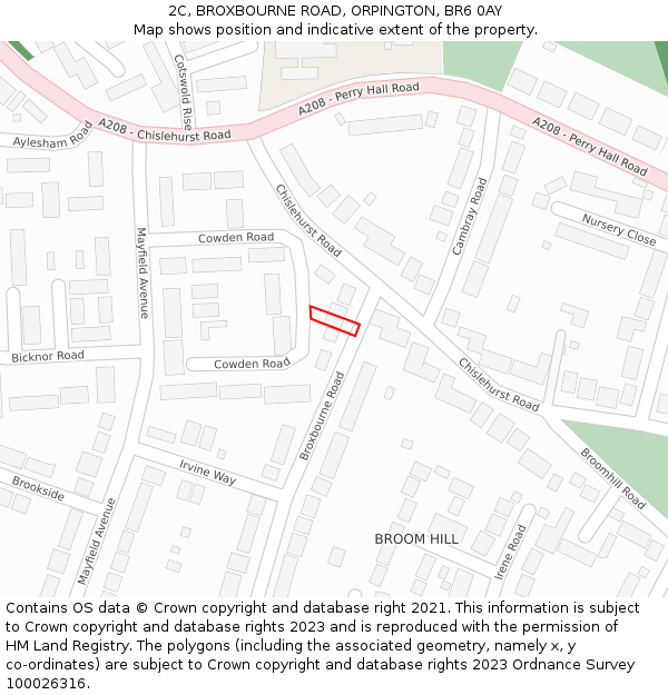 2C, BROXBOURNE ROAD, ORPINGTON, BR6 0AY: Location map and indicative extent of plot