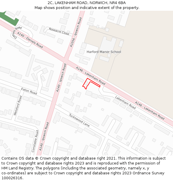 2C, LAKENHAM ROAD, NORWICH, NR4 6BA: Location map and indicative extent of plot