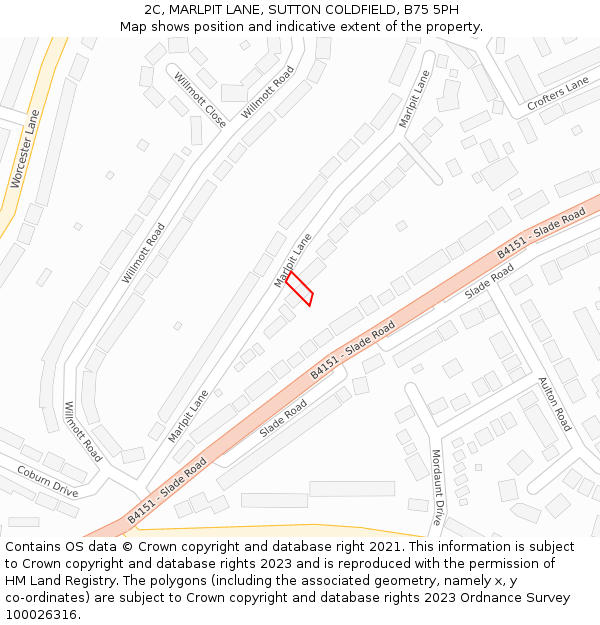 2C, MARLPIT LANE, SUTTON COLDFIELD, B75 5PH: Location map and indicative extent of plot