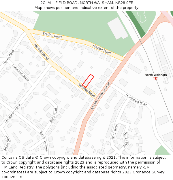2C, MILLFIELD ROAD, NORTH WALSHAM, NR28 0EB: Location map and indicative extent of plot