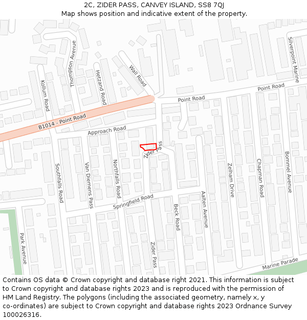 2C, ZIDER PASS, CANVEY ISLAND, SS8 7QJ: Location map and indicative extent of plot