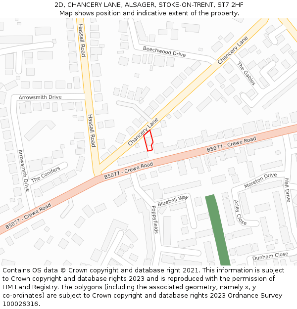 2D, CHANCERY LANE, ALSAGER, STOKE-ON-TRENT, ST7 2HF: Location map and indicative extent of plot