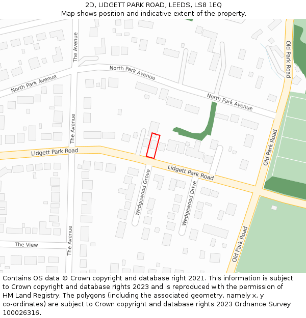 2D, LIDGETT PARK ROAD, LEEDS, LS8 1EQ: Location map and indicative extent of plot
