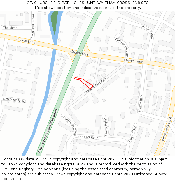 2E, CHURCHFIELD PATH, CHESHUNT, WALTHAM CROSS, EN8 9EG: Location map and indicative extent of plot