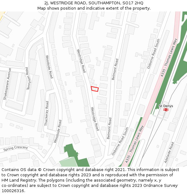 2J, WESTRIDGE ROAD, SOUTHAMPTON, SO17 2HQ: Location map and indicative extent of plot