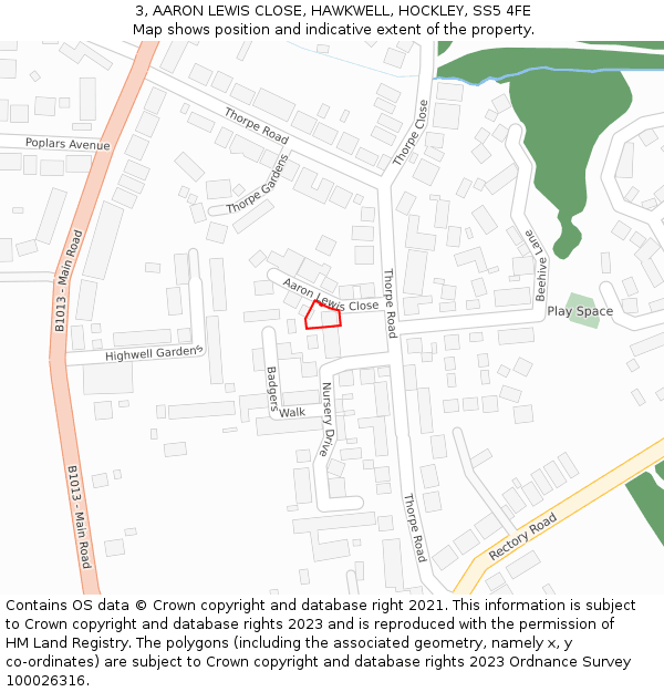 3, AARON LEWIS CLOSE, HAWKWELL, HOCKLEY, SS5 4FE: Location map and indicative extent of plot