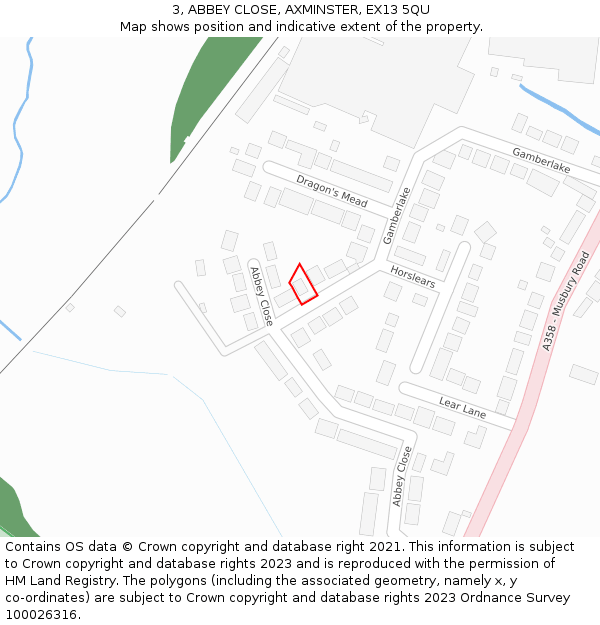 3, ABBEY CLOSE, AXMINSTER, EX13 5QU: Location map and indicative extent of plot
