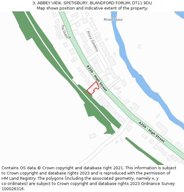 3, ABBEY VIEW, SPETISBURY, BLANDFORD FORUM, DT11 9DU: Location map and indicative extent of plot