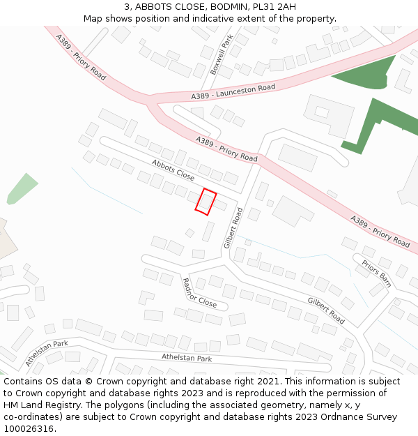 3, ABBOTS CLOSE, BODMIN, PL31 2AH: Location map and indicative extent of plot