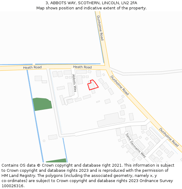 3, ABBOTS WAY, SCOTHERN, LINCOLN, LN2 2FA: Location map and indicative extent of plot
