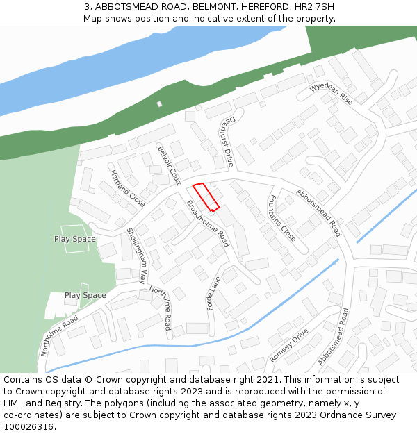 3, ABBOTSMEAD ROAD, BELMONT, HEREFORD, HR2 7SH: Location map and indicative extent of plot