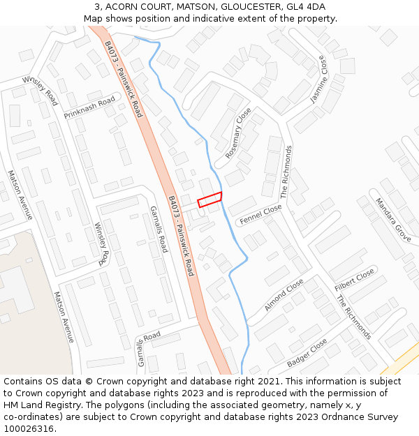3, ACORN COURT, MATSON, GLOUCESTER, GL4 4DA: Location map and indicative extent of plot