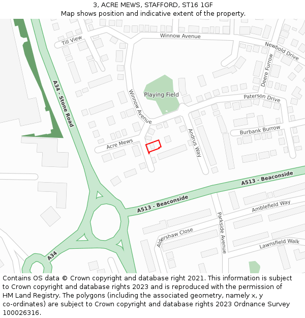3, ACRE MEWS, STAFFORD, ST16 1GF: Location map and indicative extent of plot