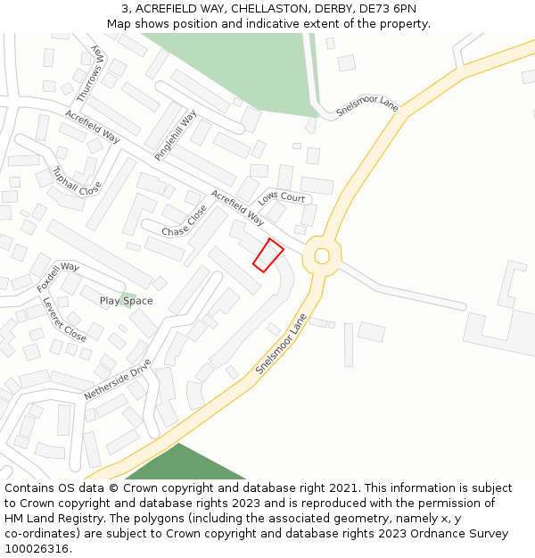 3, ACREFIELD WAY, CHELLASTON, DERBY, DE73 6PN: Location map and indicative extent of plot