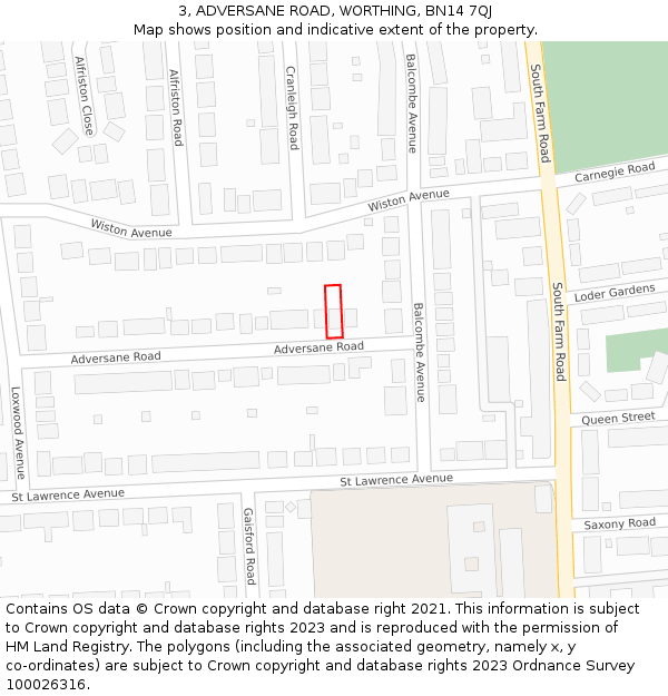 3, ADVERSANE ROAD, WORTHING, BN14 7QJ: Location map and indicative extent of plot