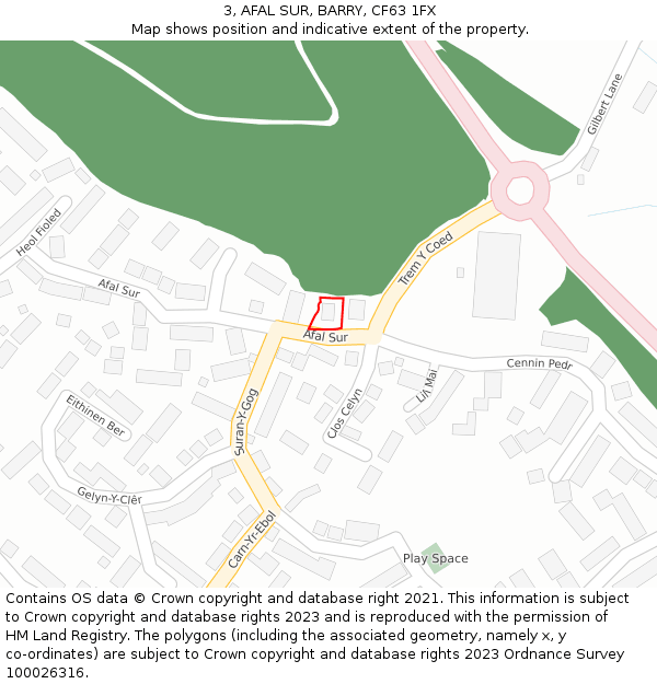 3, AFAL SUR, BARRY, CF63 1FX: Location map and indicative extent of plot