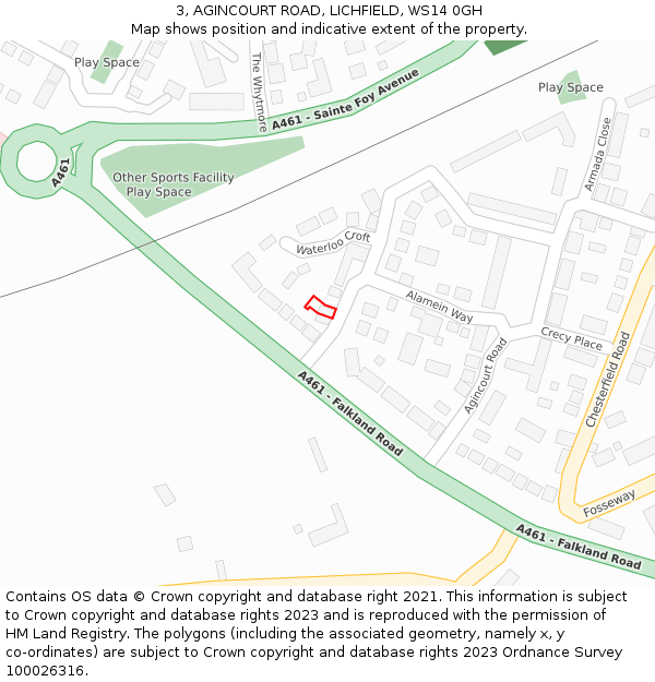 3, AGINCOURT ROAD, LICHFIELD, WS14 0GH: Location map and indicative extent of plot