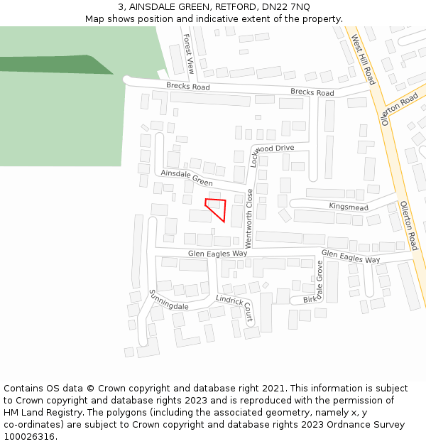 3, AINSDALE GREEN, RETFORD, DN22 7NQ: Location map and indicative extent of plot