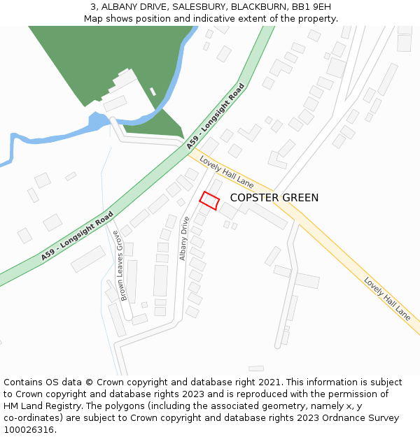 3, ALBANY DRIVE, SALESBURY, BLACKBURN, BB1 9EH: Location map and indicative extent of plot