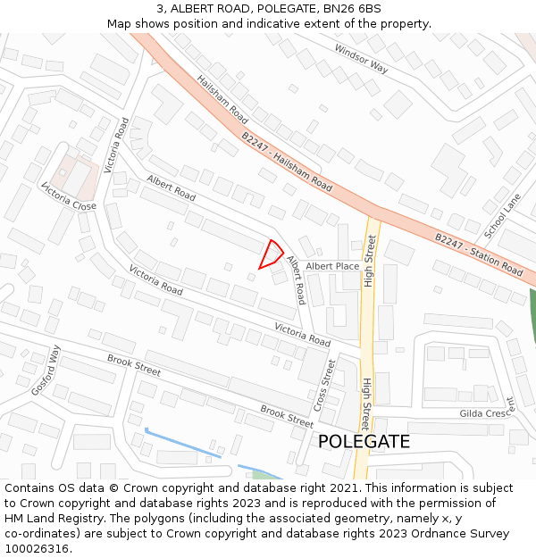 3, ALBERT ROAD, POLEGATE, BN26 6BS: Location map and indicative extent of plot