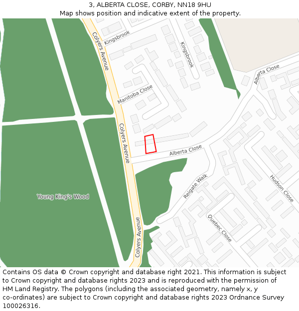 3, ALBERTA CLOSE, CORBY, NN18 9HU: Location map and indicative extent of plot