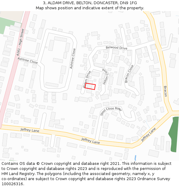 3, ALDAM DRIVE, BELTON, DONCASTER, DN9 1FG: Location map and indicative extent of plot