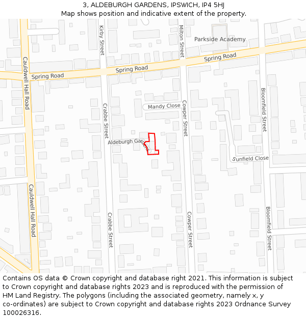 3, ALDEBURGH GARDENS, IPSWICH, IP4 5HJ: Location map and indicative extent of plot