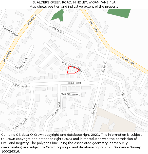 3, ALDERS GREEN ROAD, HINDLEY, WIGAN, WN2 4LA: Location map and indicative extent of plot
