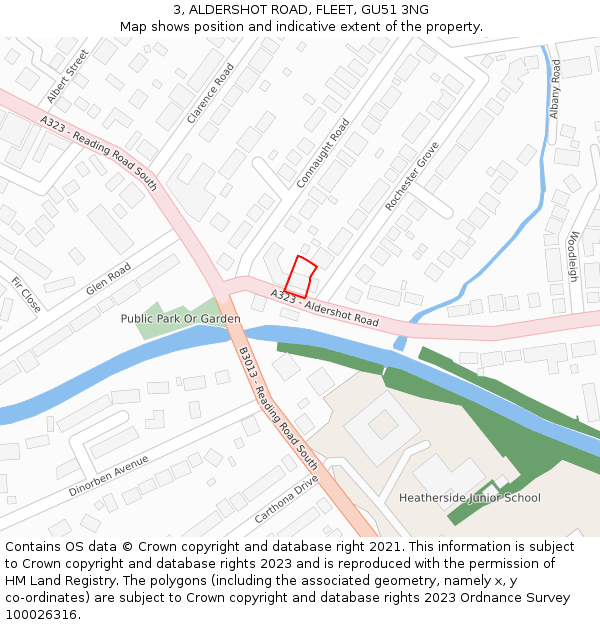3, ALDERSHOT ROAD, FLEET, GU51 3NG: Location map and indicative extent of plot
