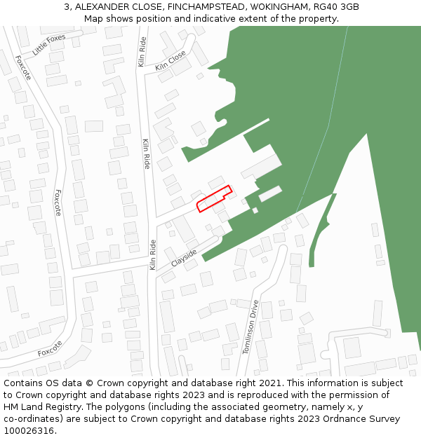 3, ALEXANDER CLOSE, FINCHAMPSTEAD, WOKINGHAM, RG40 3GB: Location map and indicative extent of plot