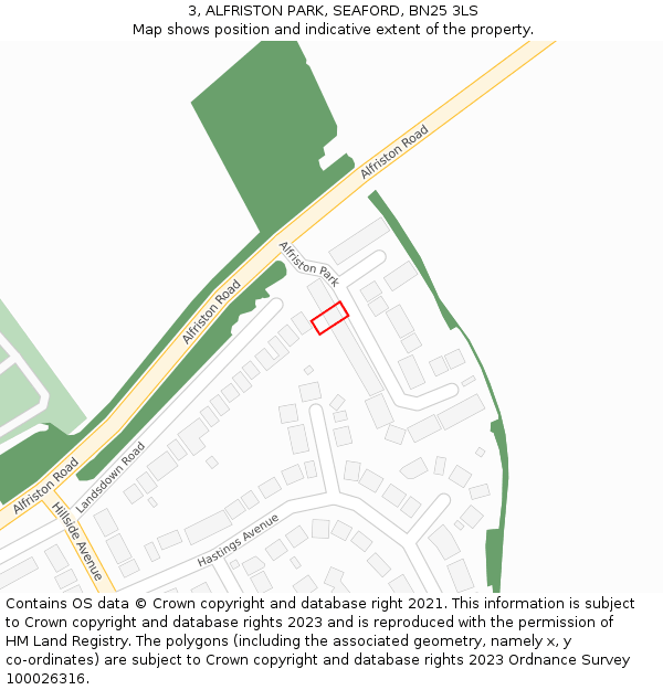 3, ALFRISTON PARK, SEAFORD, BN25 3LS: Location map and indicative extent of plot