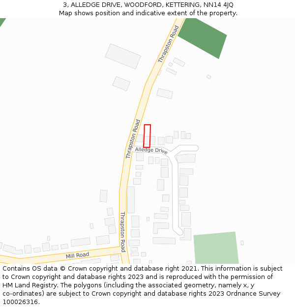 3, ALLEDGE DRIVE, WOODFORD, KETTERING, NN14 4JQ: Location map and indicative extent of plot