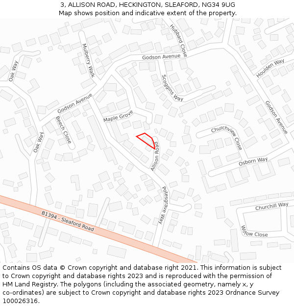 3, ALLISON ROAD, HECKINGTON, SLEAFORD, NG34 9UG: Location map and indicative extent of plot