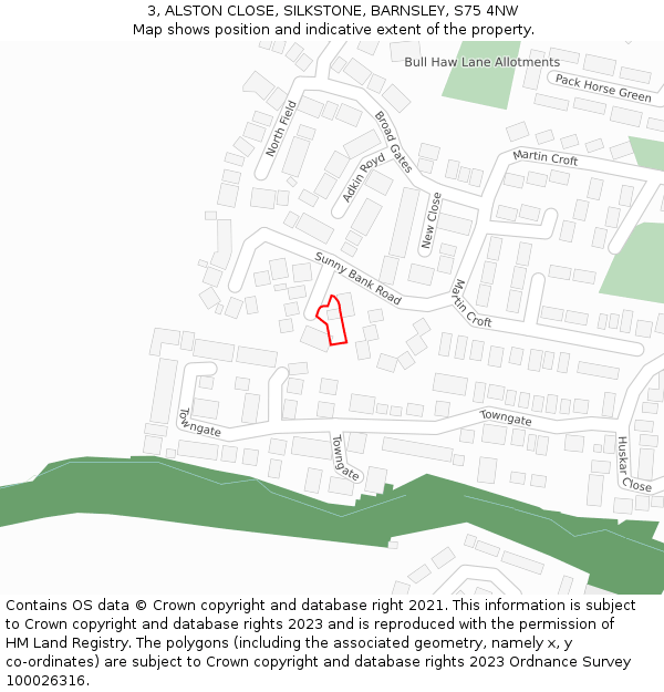 3, ALSTON CLOSE, SILKSTONE, BARNSLEY, S75 4NW: Location map and indicative extent of plot