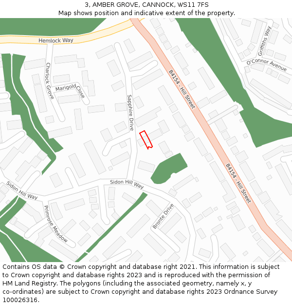 3, AMBER GROVE, CANNOCK, WS11 7FS: Location map and indicative extent of plot