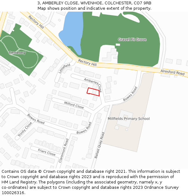 3, AMBERLEY CLOSE, WIVENHOE, COLCHESTER, CO7 9RB: Location map and indicative extent of plot
