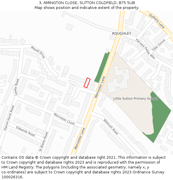 3, AMINGTON CLOSE, SUTTON COLDFIELD, B75 5UB: Location map and indicative extent of plot